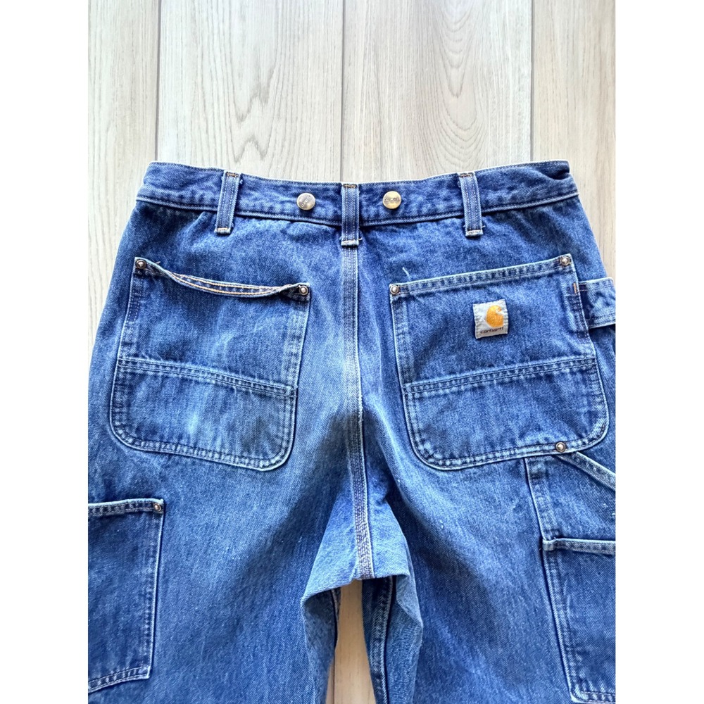 Carhartt Double Knee Logger Jeans Mens 31x28 Blue Distressed Raw Hem B07 STW - Picture 9 of 9